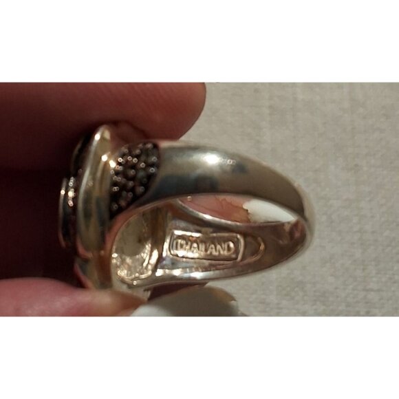 Vintage 925 Thailand Silver Marcasite Ring Rose Design Sz 6 - Picture 2 of 6